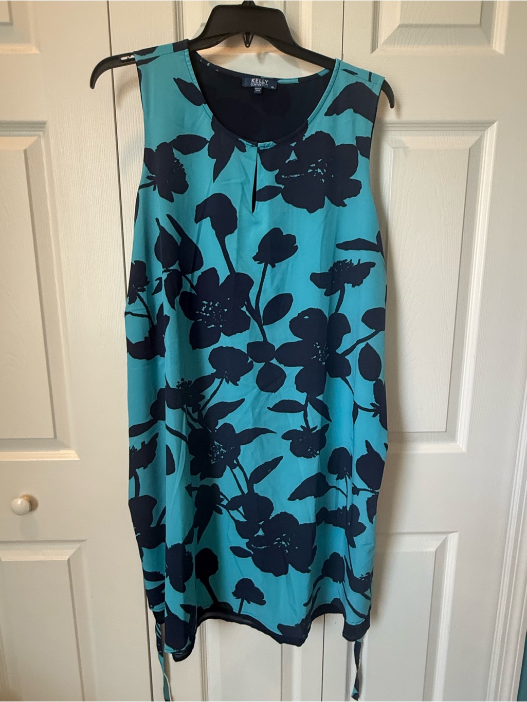 @ Kelly By Clinton Kelly 2x Sleeveless Teal & Navy Floral Shift Dress